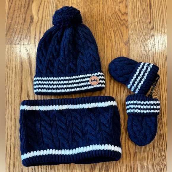 VERTBAUDET - New Winter set - Beanie + Scarf + Mittens, Navy and White, 3-6M - Picture 6 of 8